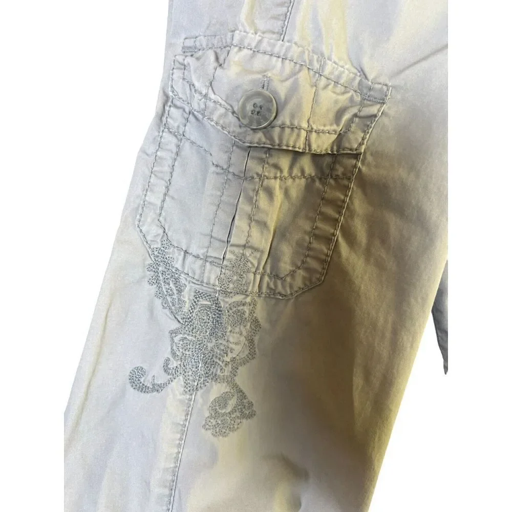 Y2K Aeropostale Embroidered Khaki Cargo Pants Jrs Size 7/8‎ 90s Retro Gorpcore